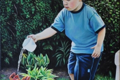 Titre: «Le Petit Jardinier» Huile sur toile 14"x 18" VENDUE